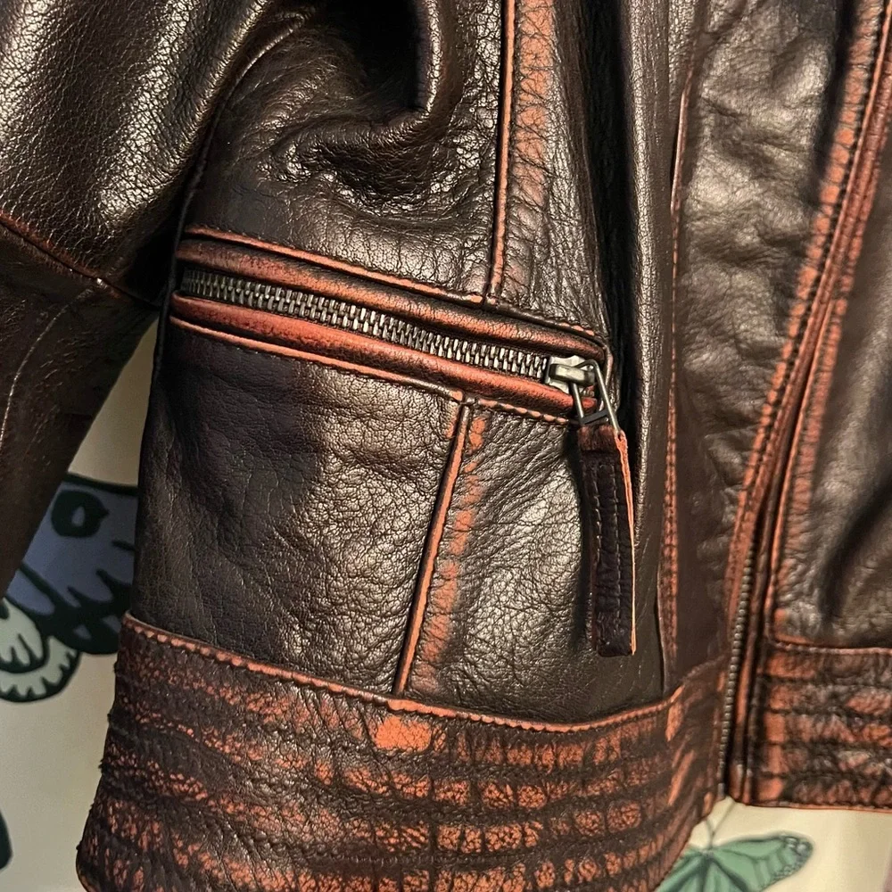 Black Rivet Dark Brown Jacket with Red and White Stars - Picture 7 of 11